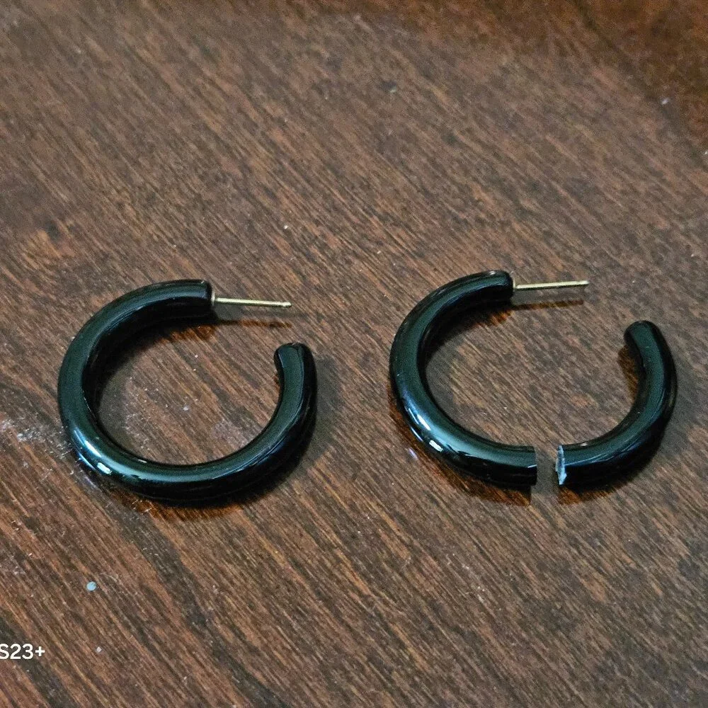 RARE VINTAGE ESTATE GUMPS GUMPS 14K GOLD BLACK ONYX HOOP EARRINGS
